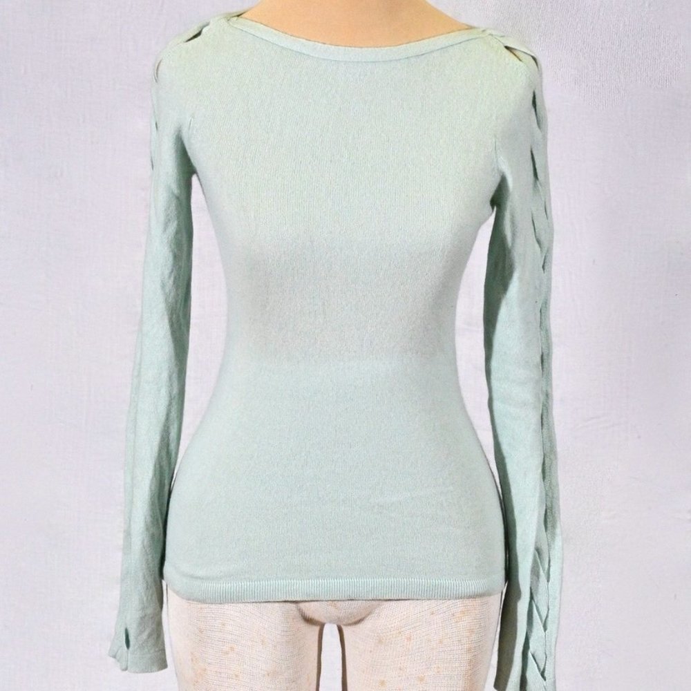 Pale Aqua-Mint Blue CASHMERE Elie Tahari Boat Neck Sweater, S